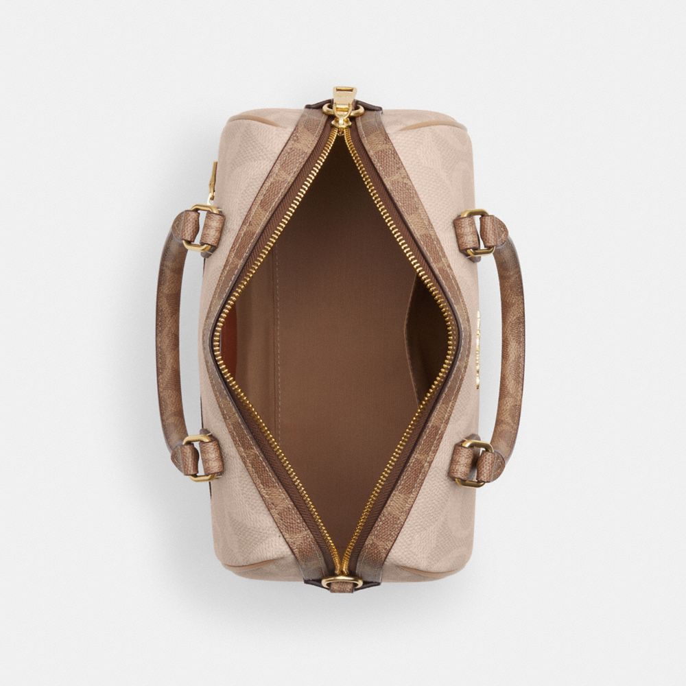 Coach Rowan Satchel Bag In Blocked Signature Canvas Gold Sand Tan