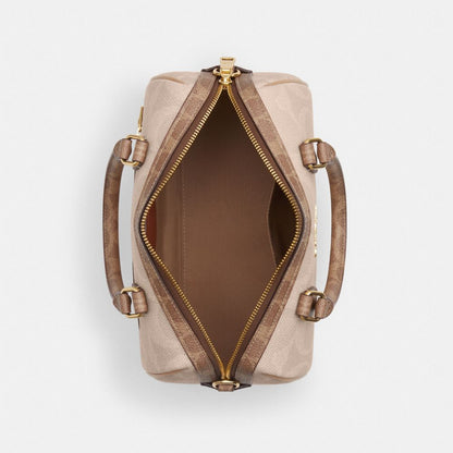 Coach Rowan Satchel Bag In Blocked Signature Canvas Gold Sand Tan