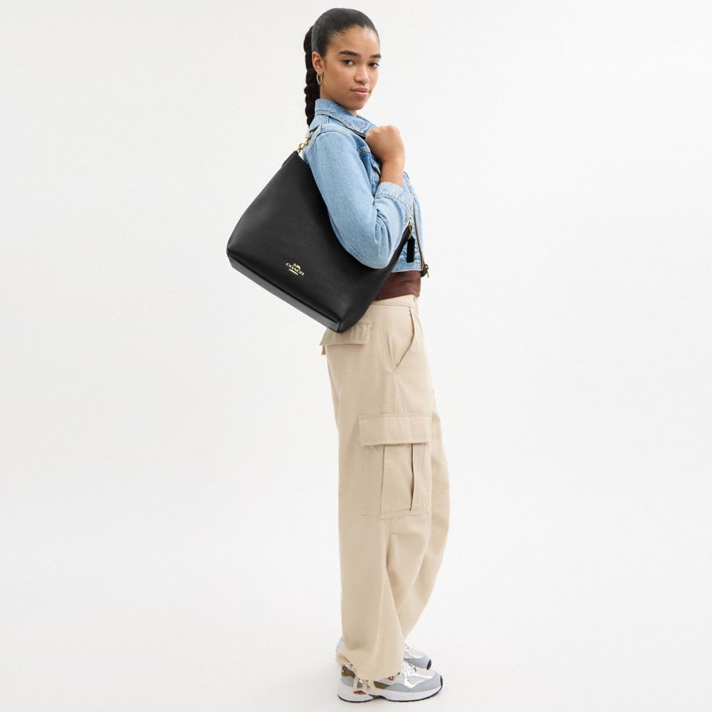 Laurel Large Shoulder Bag Pebbled Leather-Gold-Black Pebbled Leather-Gold-Black