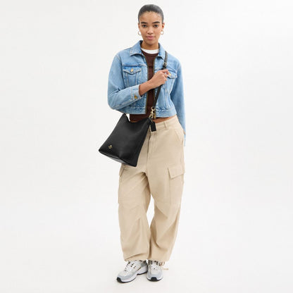Laurel Large Shoulder Bag Pebbled Leather-Gold-Black Pebbled Leather-Gold-Black