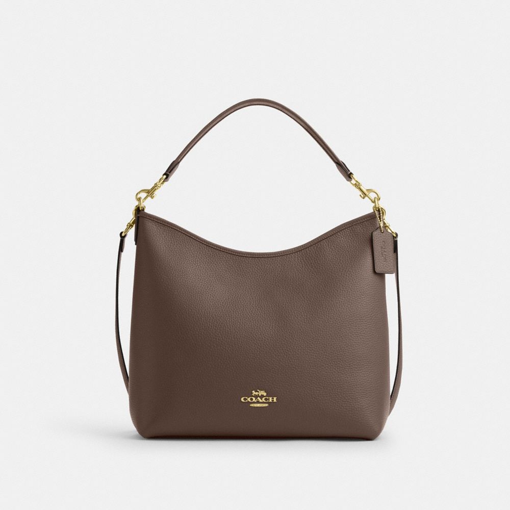 Laurel Large Shoulder Bag Pebbled Leather-Gold-Dark Stone Pebbled Leather-Gold-Dark Stone