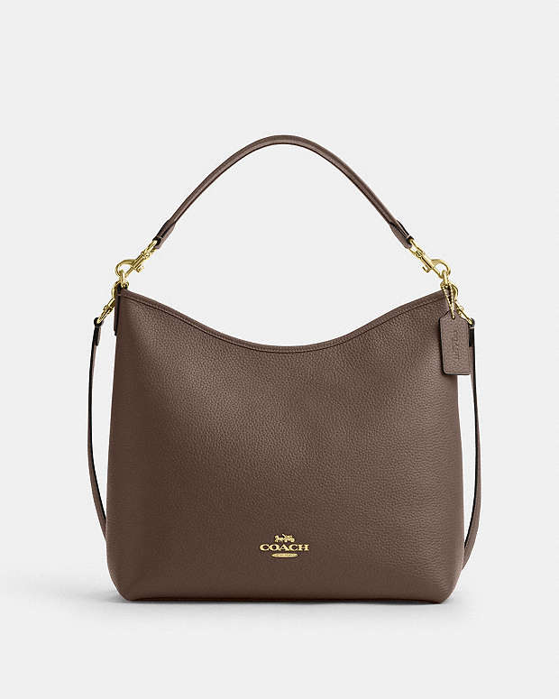 Laurel Large Shoulder Bag Pebbled Leather-Gold-Dark Stone Pebbled Leather-Gold-Dark Stone