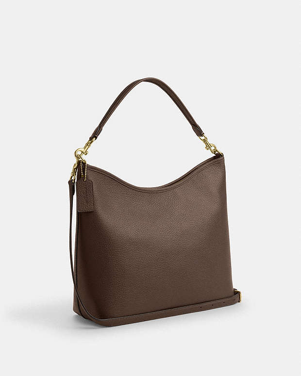 Laurel Large Shoulder Bag Pebbled Leather-Gold-Dark Stone Pebbled Leather-Gold-Dark Stone