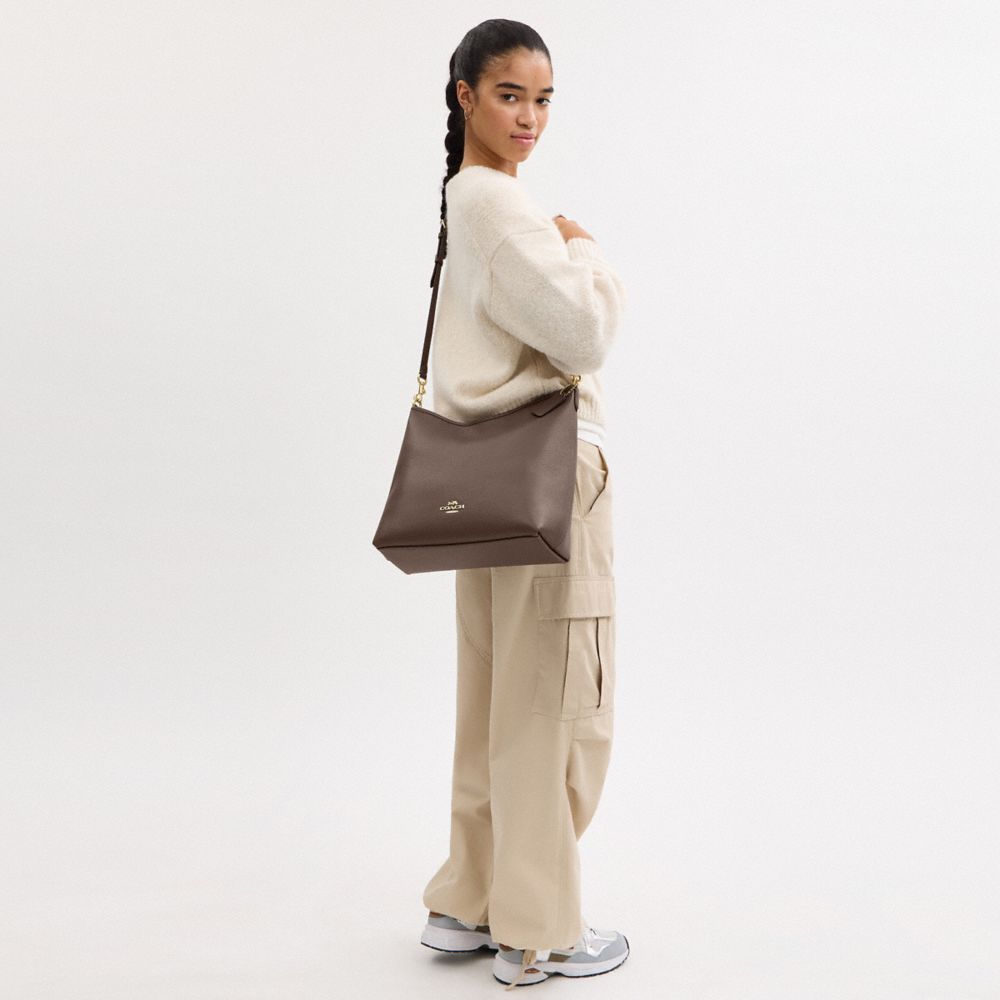 Laurel Large Shoulder Bag Pebbled Leather-Gold-Dark Stone Pebbled Leather-Gold-Dark Stone