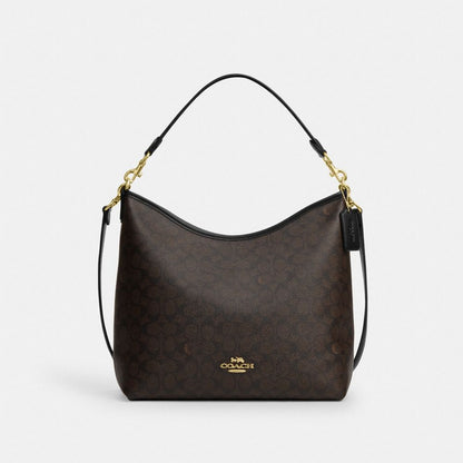 Coach Laurel Large Shoulder Bag In Signature Canvas Gold Walnut Black