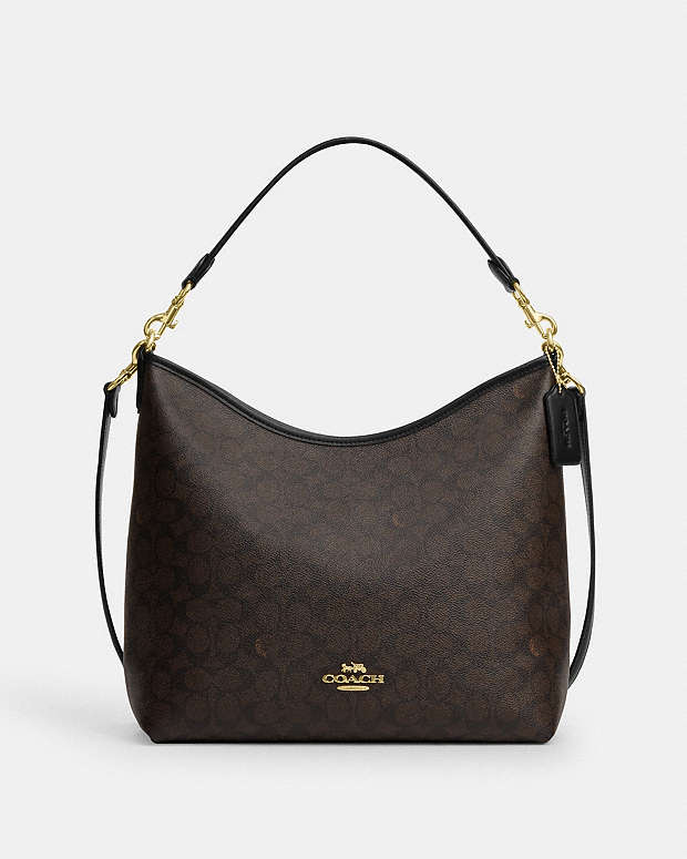 Laurel Large Shoulder Bag In Signature Canvas Gold-Walnut-Black Gold-Walnut-Black