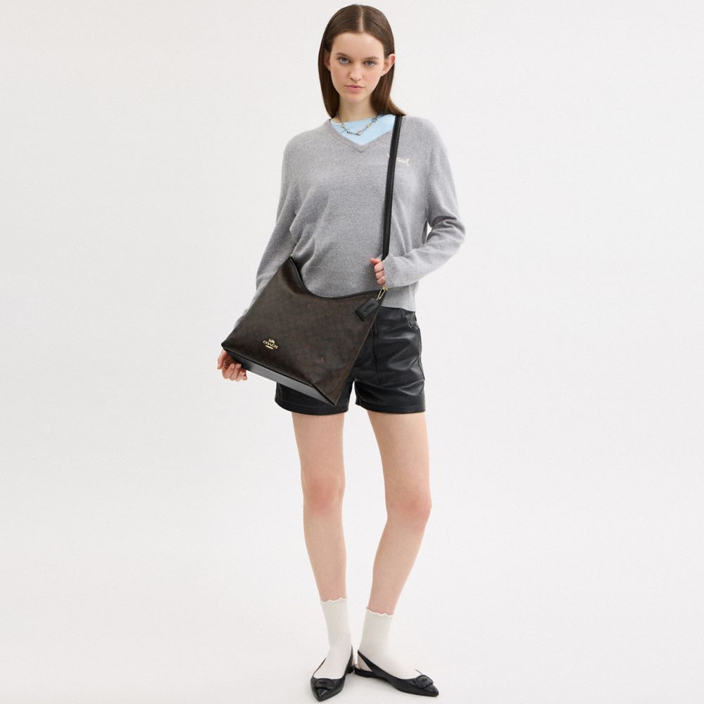 Coach Laurel Large Shoulder Bag In Signature Canvas Gold Walnut Black