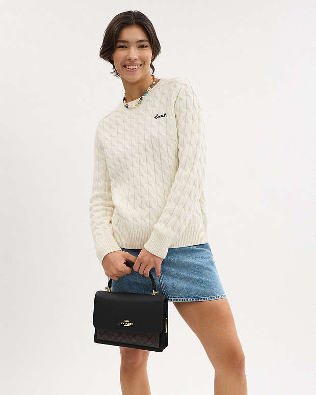 Klare Top Handle Bag In Signature Canvas Gold-Walnut-Black Gold-Walnut-Black