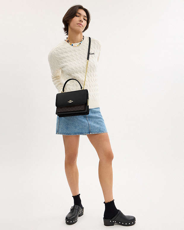 Klare Top Handle Bag In Signature Canvas Gold-Walnut-Black Gold-Walnut-Black