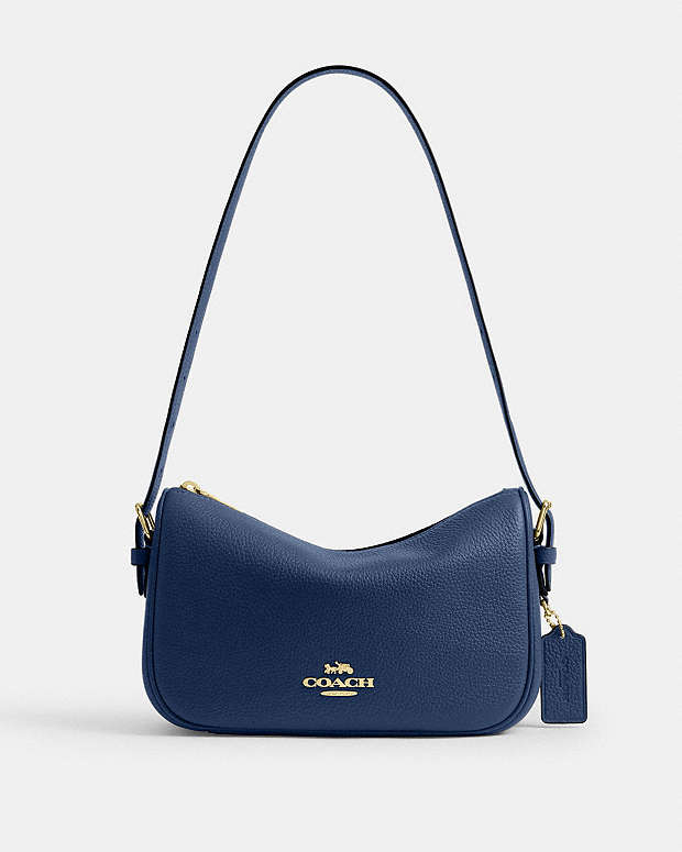 Kailey Shoulder Bag Pebbled Leather-Gold-Deep Blue Pebbled Leather-Gold-Deep Blue