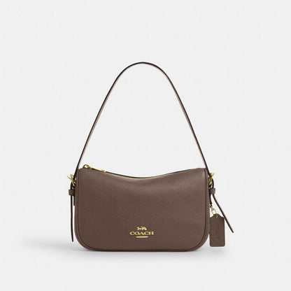 Kailey Shoulder Bag Pebbled Leather-Gold-Dark Stone Pebbled Leather-Gold-Dark Stone