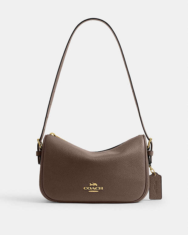 Kailey Shoulder Bag Pebbled Leather-Gold-Dark Stone Pebbled Leather-Gold-Dark Stone