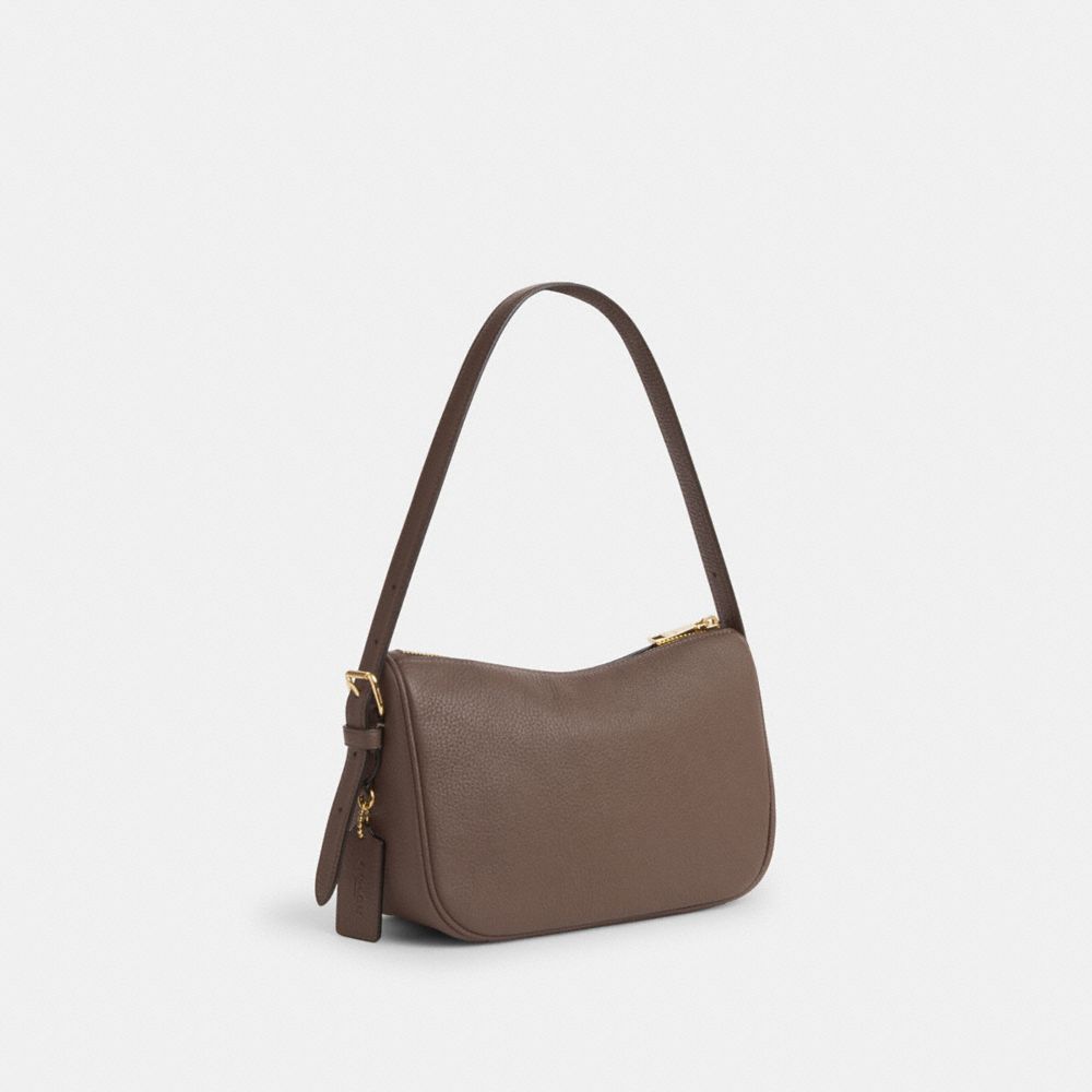 Kailey Shoulder Bag Pebbled Leather-Gold-Dark Stone Pebbled Leather-Gold-Dark Stone