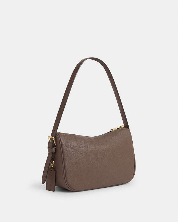 Kailey Shoulder Bag Pebbled Leather-Gold-Dark Stone Pebbled Leather-Gold-Dark Stone