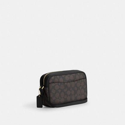Coach Mini Jamie Camera Bag In Signature Canvas Gold Walnut Black