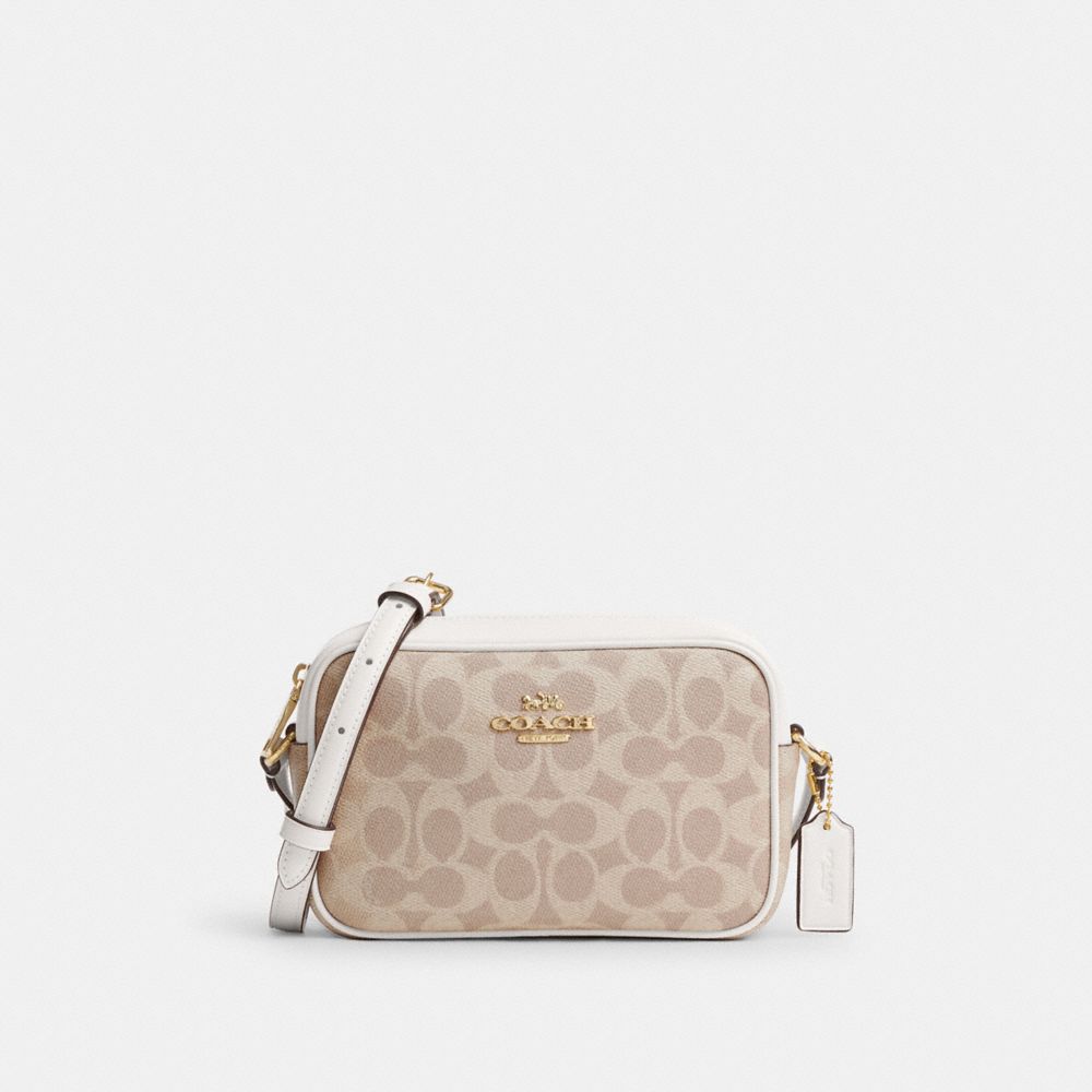 Coach Mini Jamie Camera Bag In Signature Canvas Gold Sand Chalk