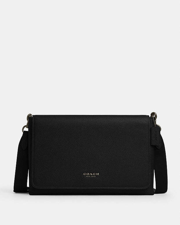 Caleb Messenger Bag Pebbled Leather-Gunmetal-Black Pebbled Leather-Gunmetal-Black
