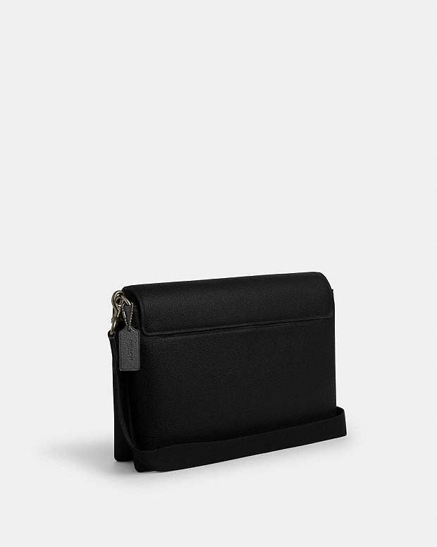 Caleb Messenger Bag Pebbled Leather-Gunmetal-Black Pebbled Leather-Gunmetal-Black