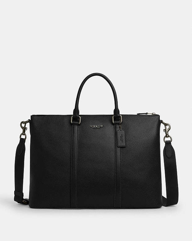 Caleb Work Bag Pebbled Leather-Gunmetal-Black Pebbled Leather-Gunmetal-Black