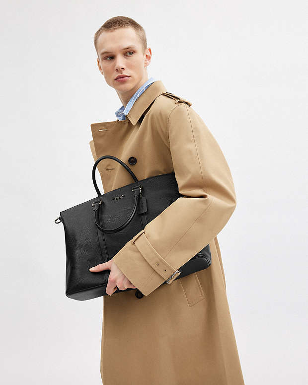 Caleb Work Bag Pebbled Leather-Gunmetal-Black Pebbled Leather-Gunmetal-Black