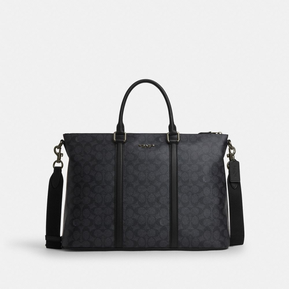 Coach Caleb Work Bag In Signature Canvas Gunmetal Charcoal Black