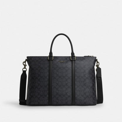 Coach Caleb Work Bag In Signature Canvas Gunmetal Charcoal Black