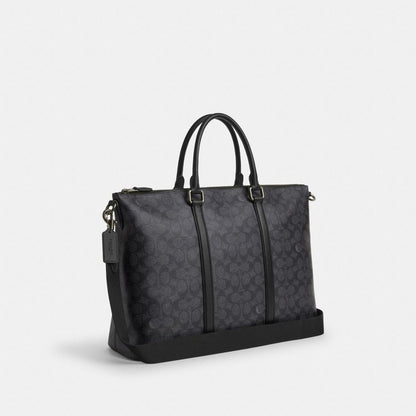 Coach Caleb Work Bag In Signature Canvas Gunmetal Charcoal Black