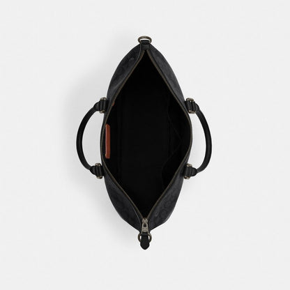 Coach Caleb Work Bag In Signature Canvas Gunmetal Charcoal Black