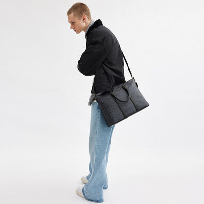 Coach Caleb Work Bag In Signature Canvas Gunmetal Charcoal Black