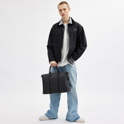 Coach Caleb Work Bag In Signature Canvas Gunmetal Charcoal Black