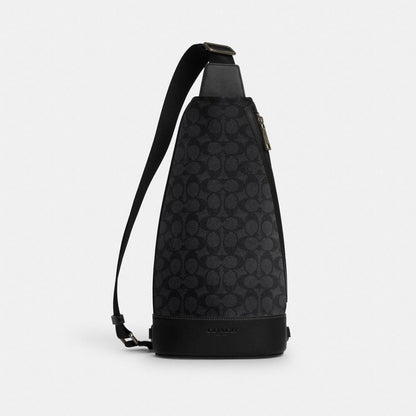 Coach Dominic Sling Pack In Signature Canvas Gunmetal Charcoal Black