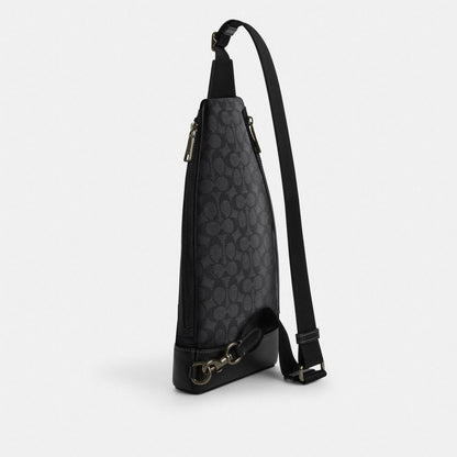 Coach Dominic Sling Pack In Signature Canvas Gunmetal Charcoal Black