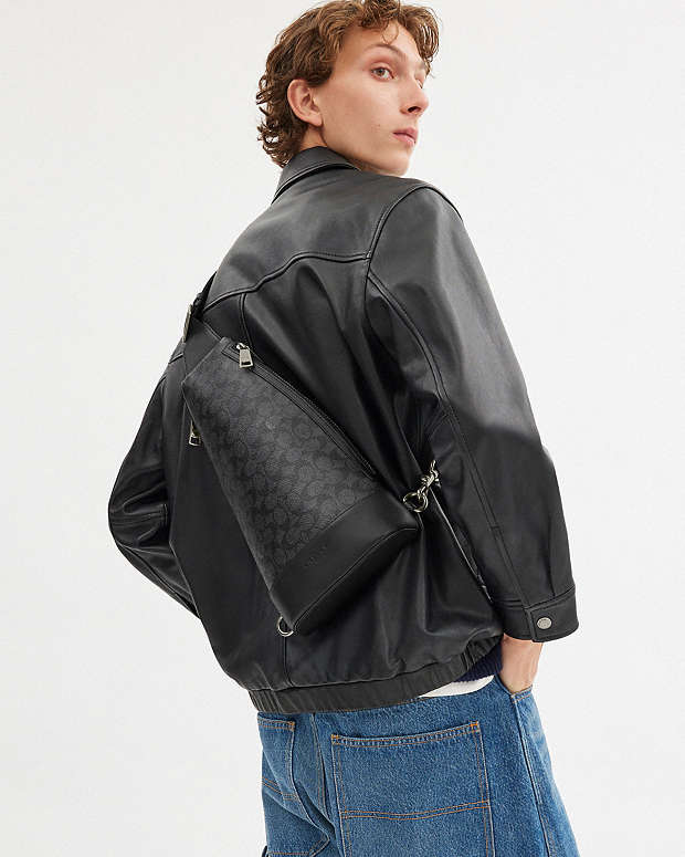 Dominic Sling Pack In Signature Canvas Signature Canvas-Gunmetal-Charcoal-Black Signature Canvas-Gunmetal-Charcoal-Black
