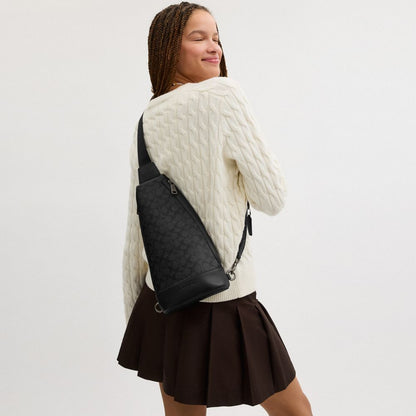 Coach Dominic Sling Pack In Signature Canvas Gunmetal Charcoal Black