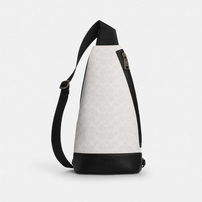 Coach Dominic Sling Pack In Signature Canvas Gunmetal Chalk Black