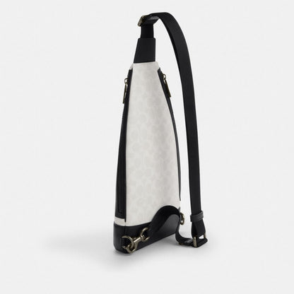 Coach Dominic Sling Pack In Signature Canvas Gunmetal Chalk Black