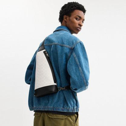 Coach Dominic Sling Pack In Signature Canvas Gunmetal Chalk Black
