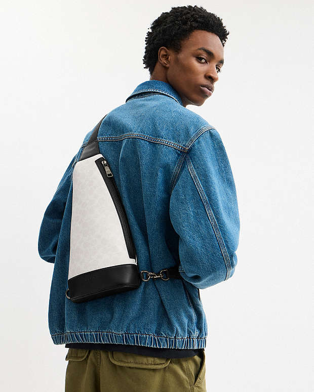 Dominic Sling Pack In Signature Canvas Signature Canvas-Gunmetal-Chalk-Black Signature Canvas-Gunmetal-Chalk-Black