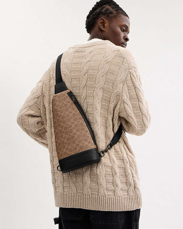 Dominic Sling Pack In Signature Canvas Signature Canvas-Qb-Tan-Black Signature Canvas-Qb-Tan-Black