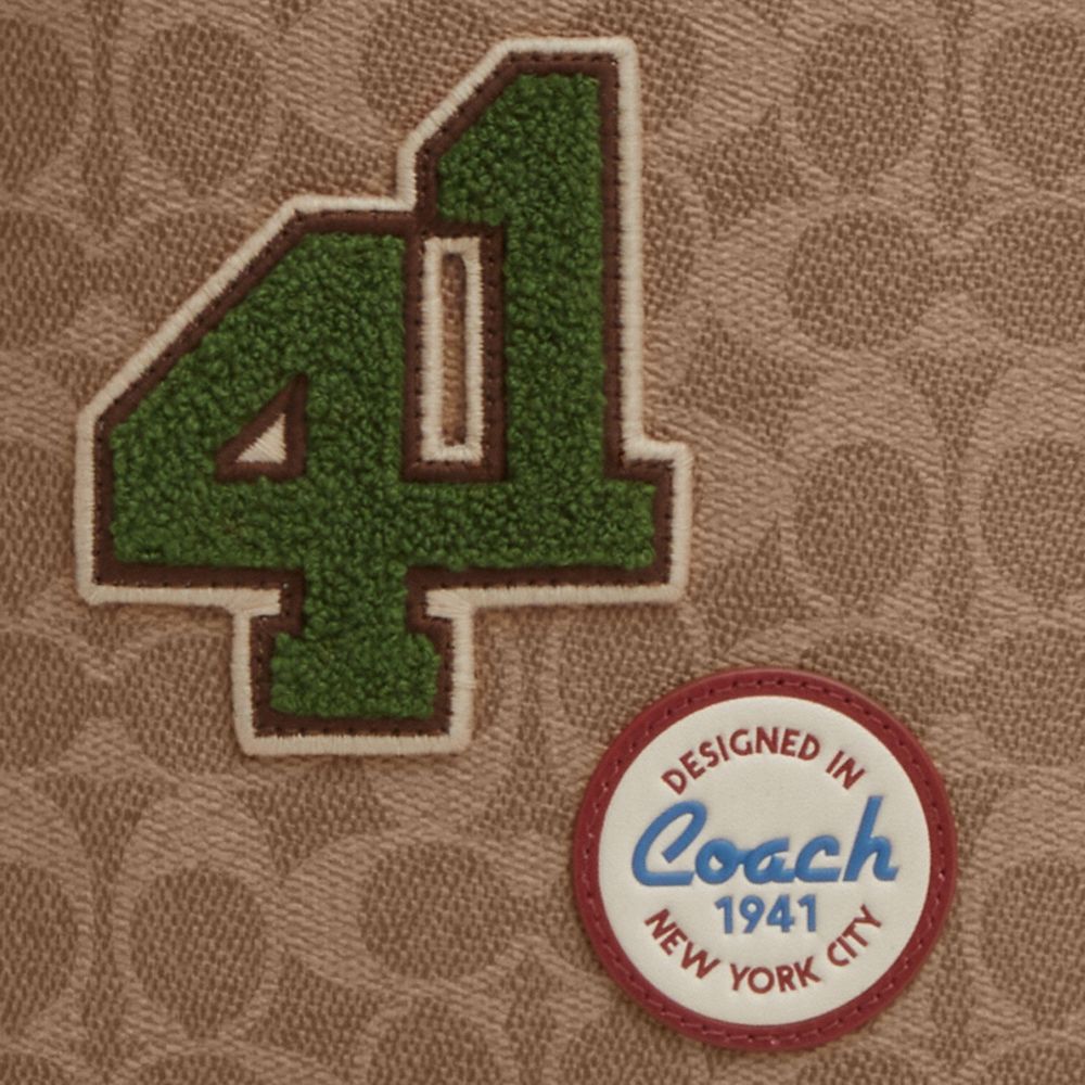 Coach Sullivan Pack In Signature Canvas With Patches Gunmetal Tan Multi