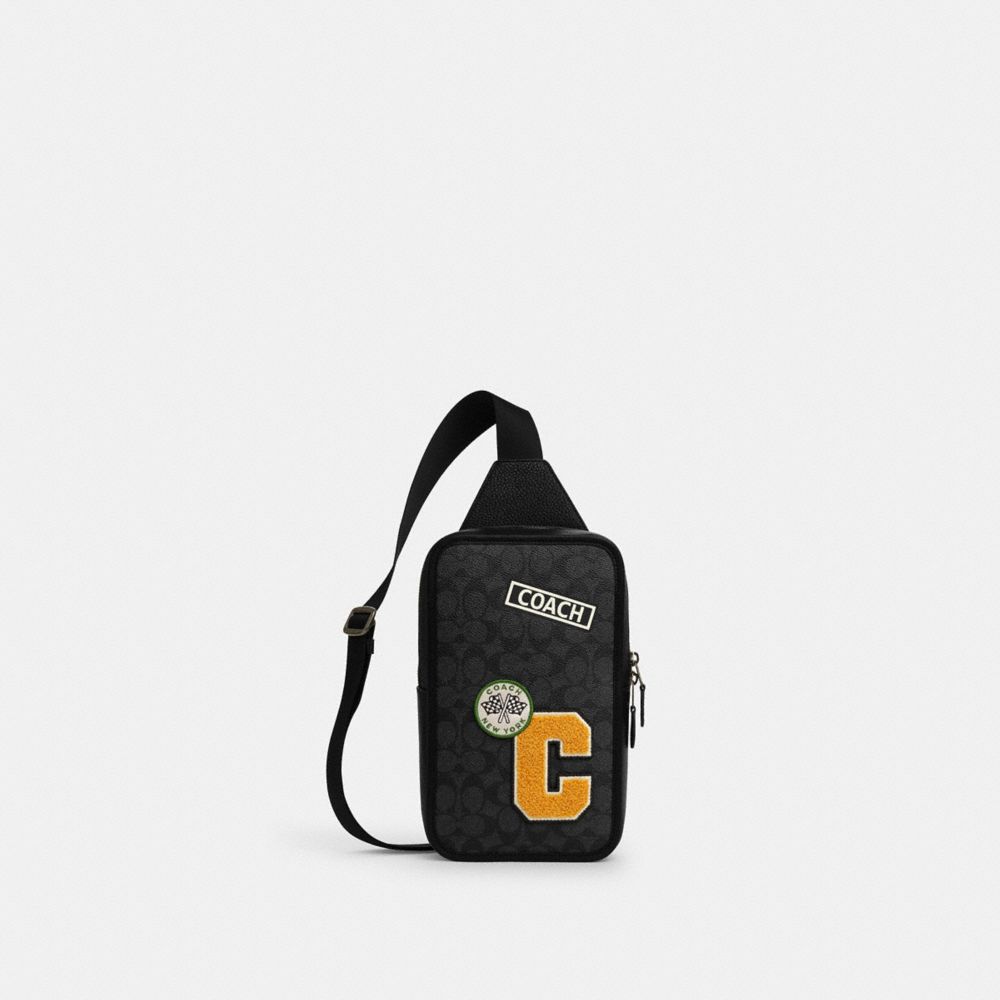 Coach Sullivan Pack In Signature Canvas With Patches Gunmetal Charcoal Multi