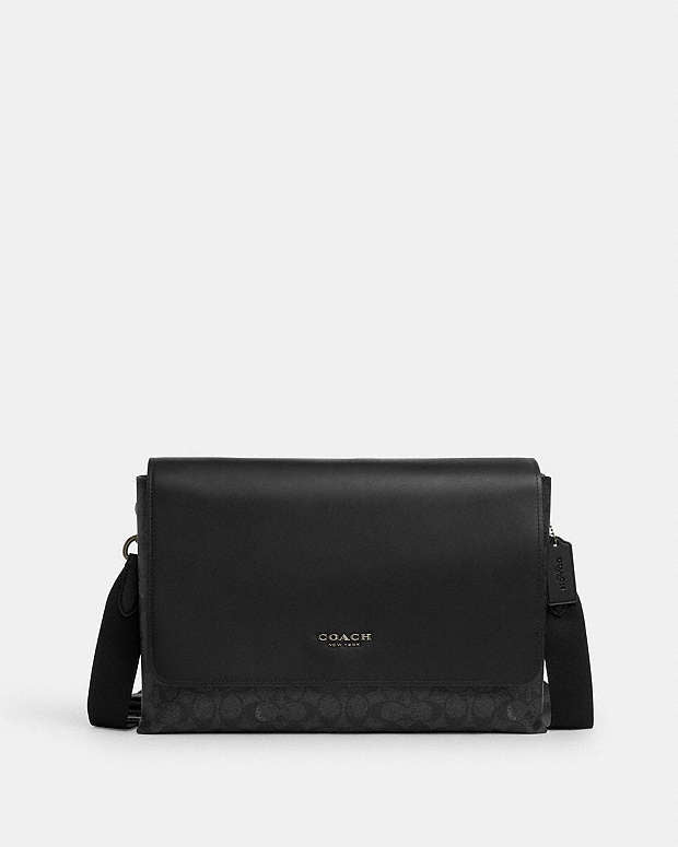 Caleb Messenger Bag In Signature Canvas Signature Canvas-Gunmetal-Charcoal-Black Signature Canvas-Gunmetal-Charcoal-Black