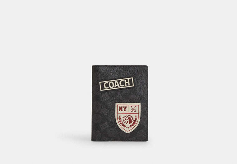 Passport Card Case In Signature Canvas With Patches Gunmetal-Charcoal Multi Gunmetal-Charcoal Multi