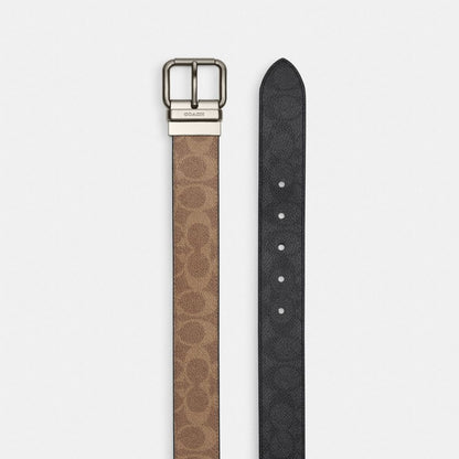 Roller Buckle Cut To Size Reversible Belt, 38 Mm Signature Canvas-Gunmetal-Tan Charcoal Signature Canvas-Gunmetal-Tan Charcoal