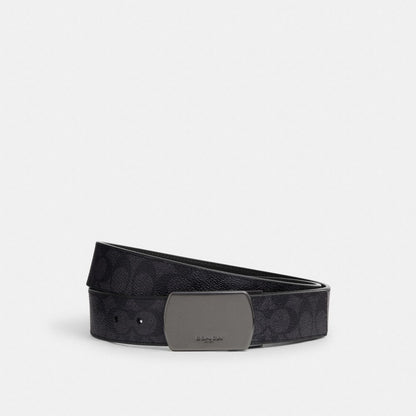 Plaque Buckle Cut To Size Reversible Belt, 38 Mm Signature Canvas-Gunmetal-Charcoal-Black Signature Canvas-Gunmetal-Charcoal-Black