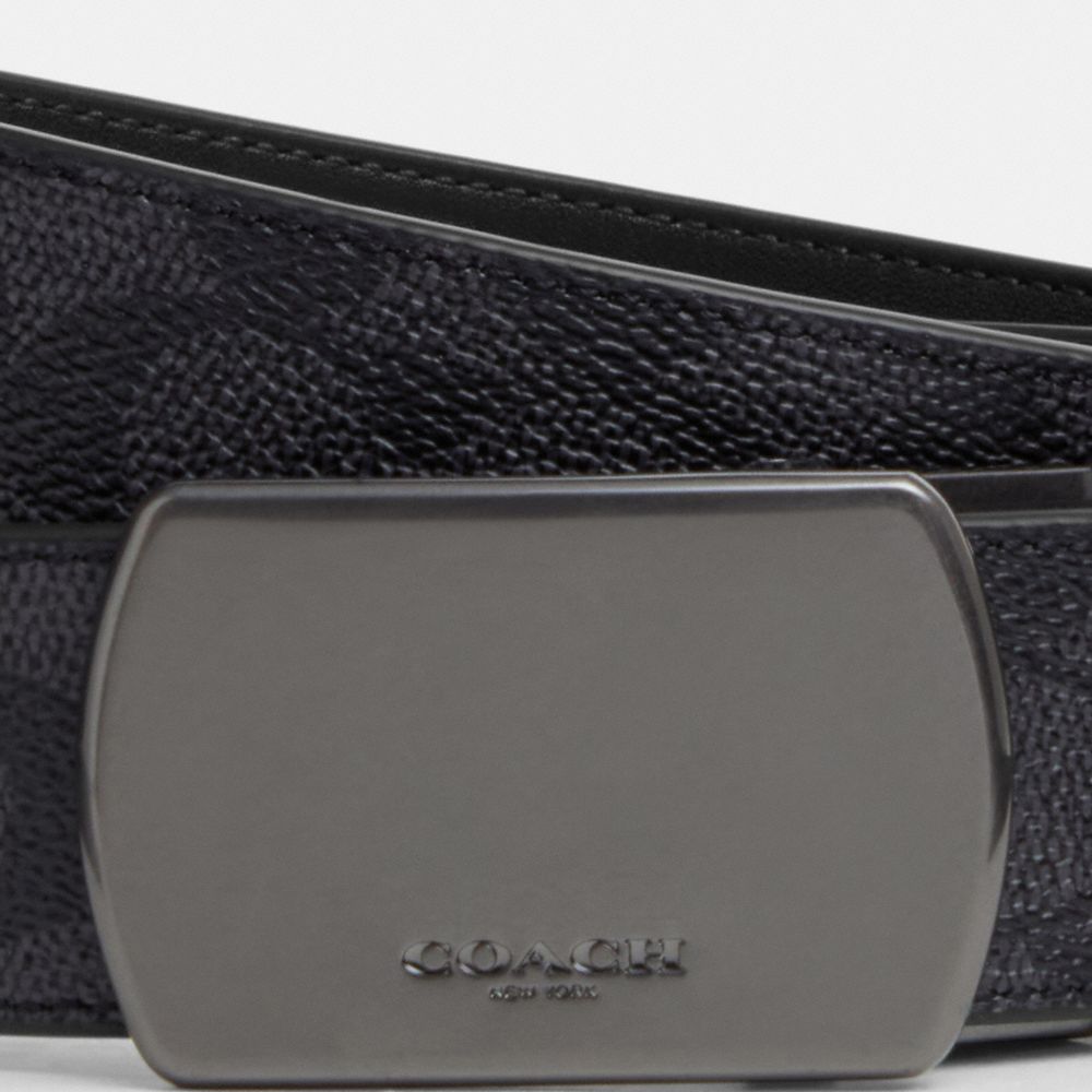 Plaque Buckle Cut To Size Reversible Belt, 38 Mm Signature Canvas-Gunmetal-Charcoal-Black Signature Canvas-Gunmetal-Charcoal-Black