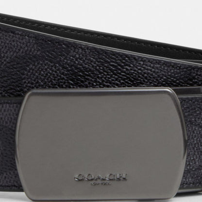 Plaque Buckle Cut To Size Reversible Belt, 38 Mm Signature Canvas-Gunmetal-Charcoal-Black Signature Canvas-Gunmetal-Charcoal-Black