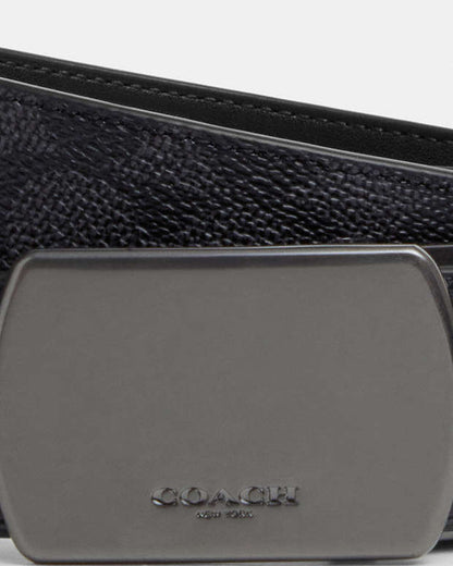 Plaque Buckle Cut To Size Reversible Belt, 38 Mm Signature Canvas-Gunmetal-Charcoal-Black Signature Canvas-Gunmetal-Charcoal-Black