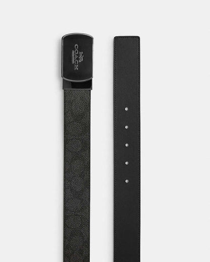 Plaque Buckle Cut To Size Reversible Belt, 38 Mm Signature Canvas-Gunmetal-Charcoal-Black Signature Canvas-Gunmetal-Charcoal-Black