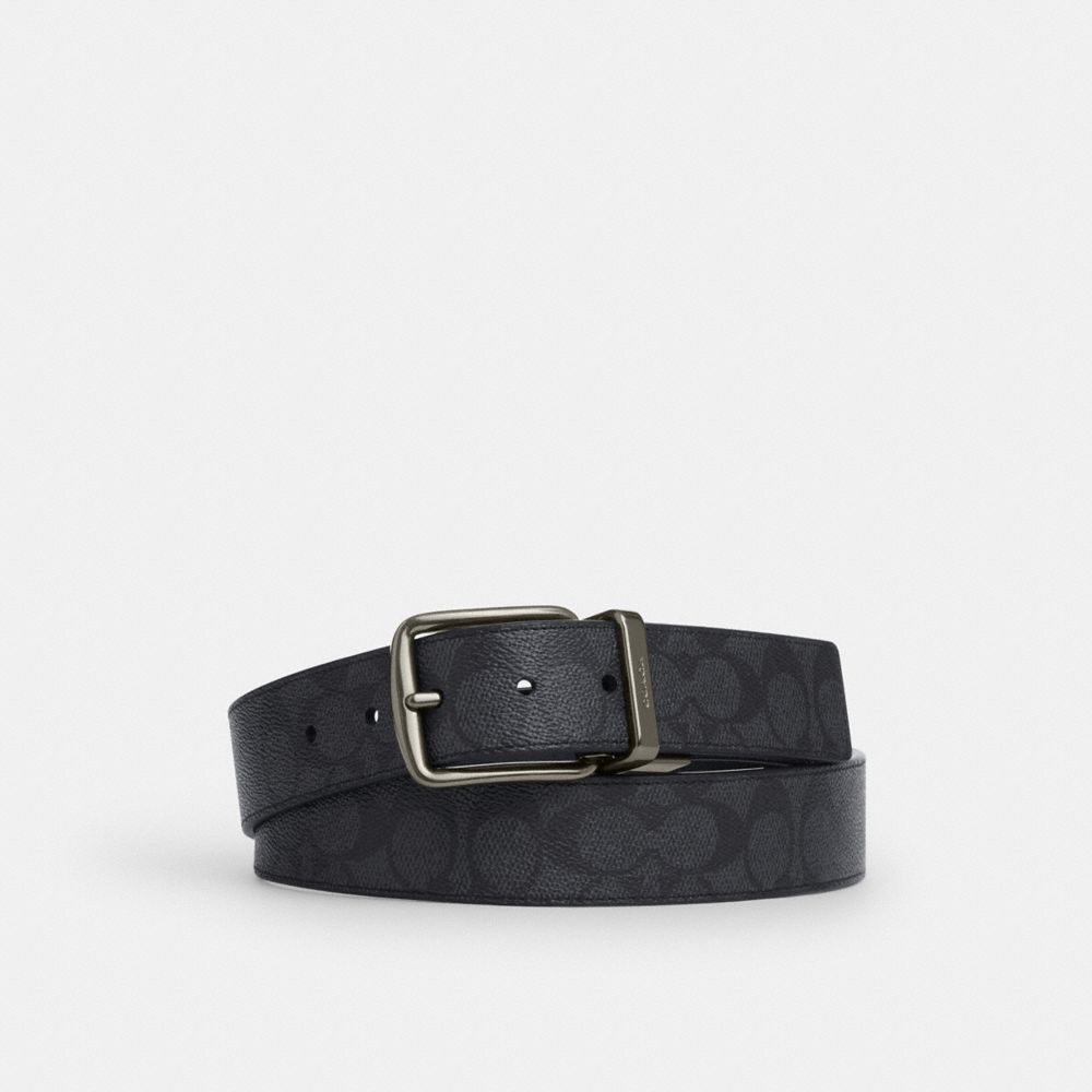 Harness Buckle Cut To Size Reversible Belt, 38 Mm Signature Canvas-Gunmetal-Charcoal-Black Signature Canvas-Gunmetal-Charcoal-Black
